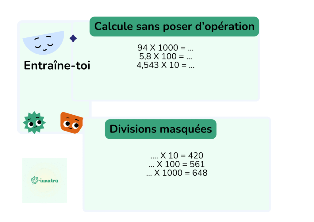 exercices sur la multiplication et la division par 10,100, 1000