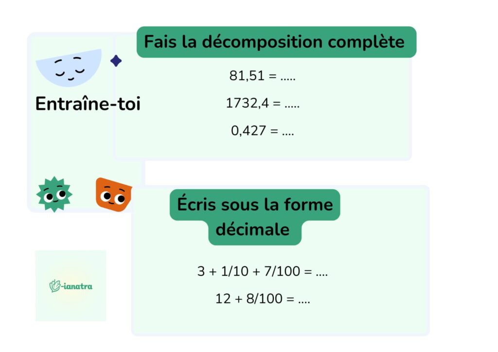 exercixes sur la décomposition des nombres décimaux